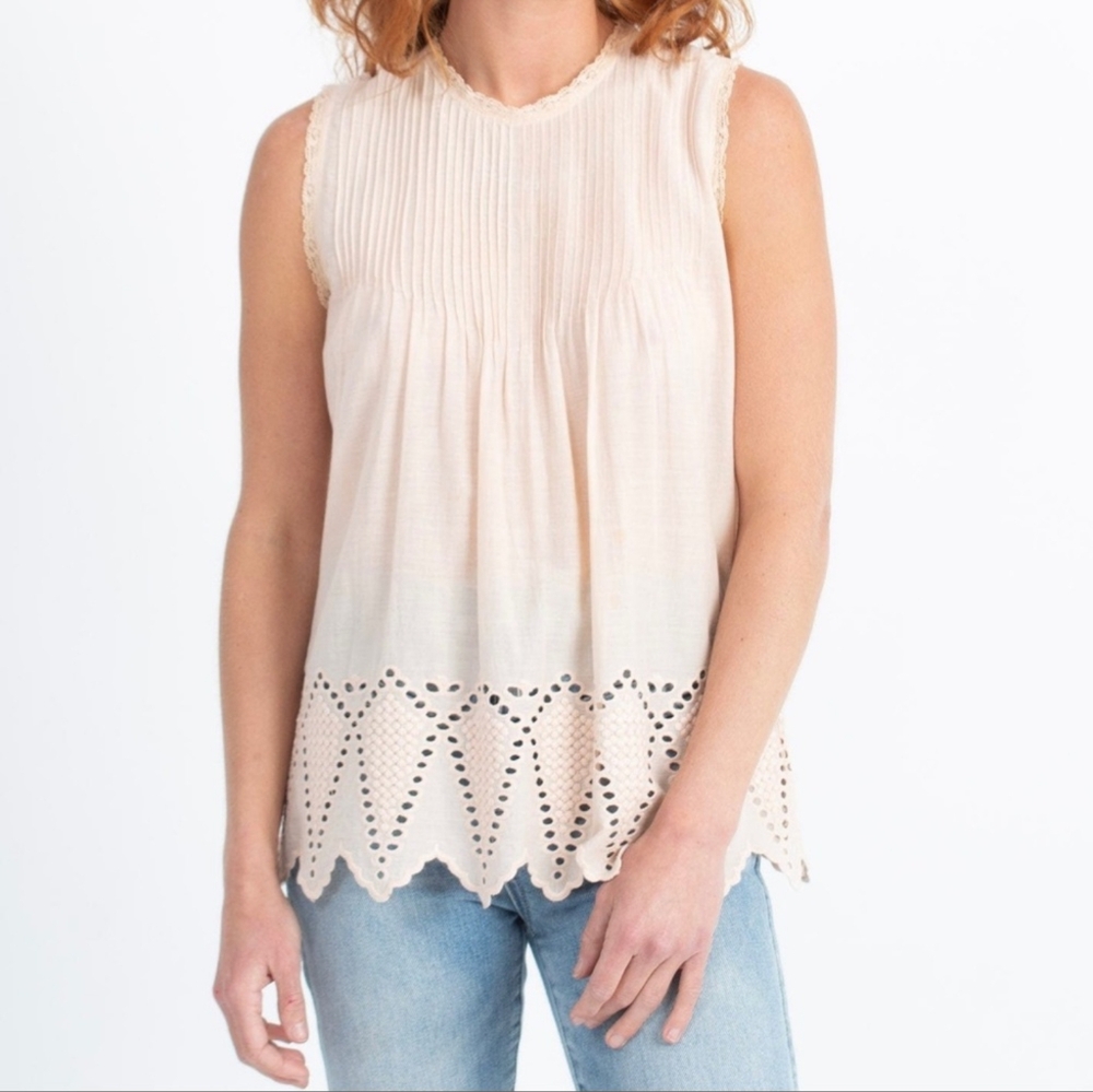 Ulla Johnson 2 Pastel Pink Coquette Tank Top Embroidered Luxury Vacation